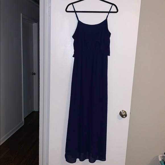 Navy blue chiffon maxi dress - Picture 2 of 3